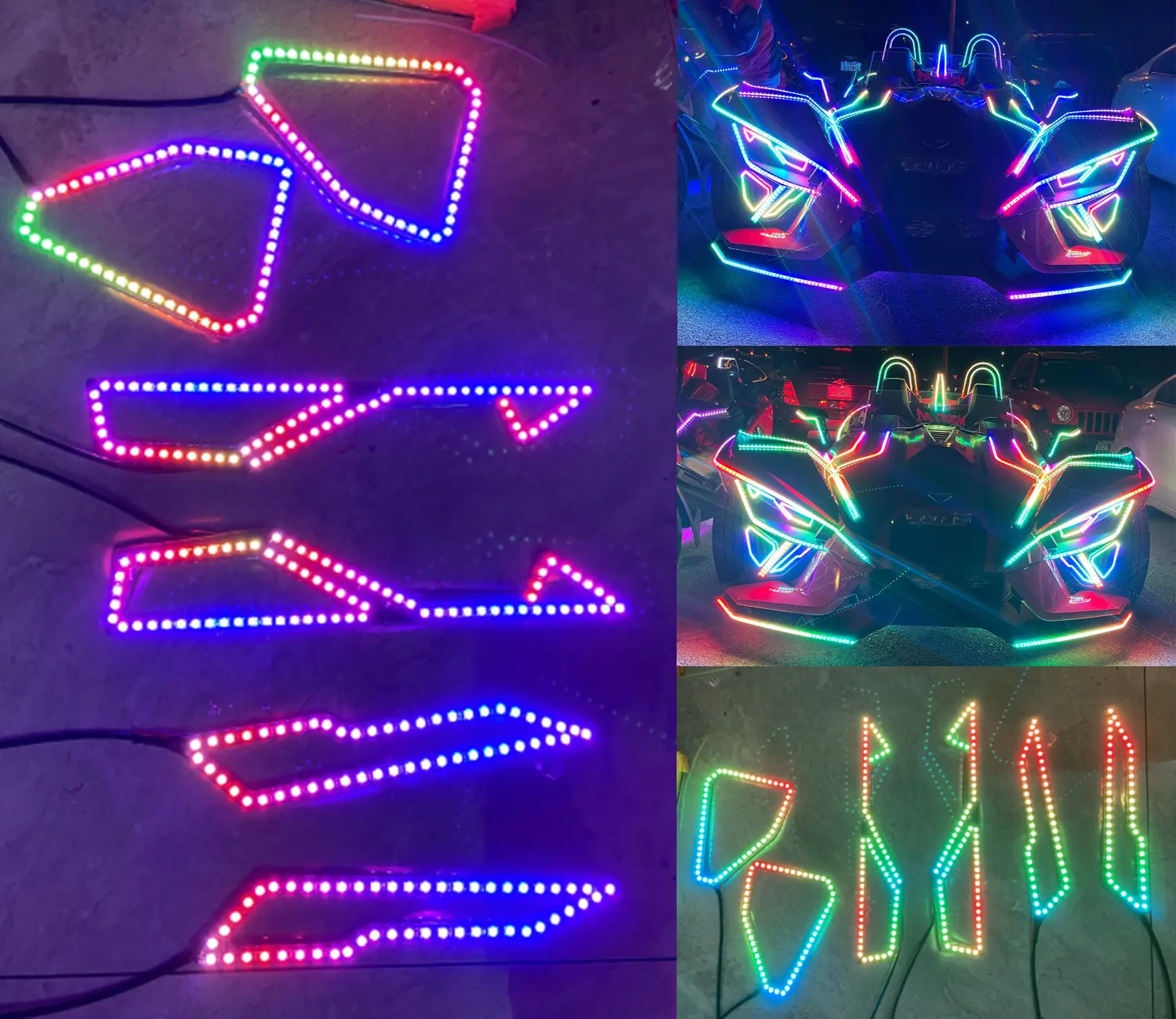 6PCS SET Dream Color CHASING LED Slingshot Upper Lower Vent Overlay Halo Lights for Headlights Bluetooth Remote Control