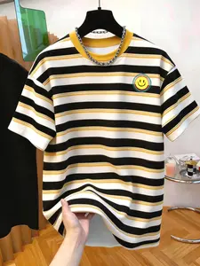 Men's Summer Casual Colorblock Striped Short Sleeve T-Shirt, Round Neck Slim Fit Breathable Comfort Top, Classic Outdoor Wear