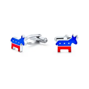 USA Red White Blue Animal Donkey Cufflink Symbol of Democrat Party Stainless Steel Bullet Back
