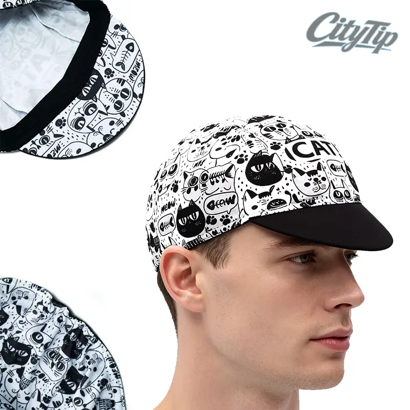 Cute Cat Print Cycling Cap, Breathable Helmet Liner Skull Cap for Men & Women, Moisture Wicking UV Protection Bicycle Hat, Road Bike MTB Cycling Headwear, Lightweight Outdoor Sports Cap, Running Hiking Summer Cycling Gear, Cat Lover Gift