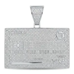 ⑦⑨Space ice Iced Out Credit Card Pendant Necklace | Solid metal Base with Cubic Zirconia | 40mm*67mm 55g Hip Hop Jewelry (Silver/Black/Gold) for Men Women