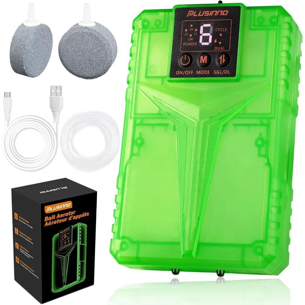 Rechargeable Aerator for Bait Bucket with 3000mAh Battery, Bait Aerator with XXL Air Stones for Denser Bubbles, 6-Speed Live Bait Aerator for Fish, Portable Outdoor Fishing Gear Accessories