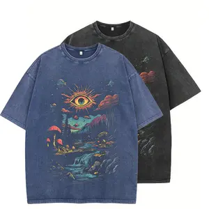 Womens Summer Graphic Tees, Vintage Psychedelic Eye and Mushroom Printed Short Sleeve Cotton T Shirts Tops