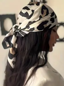 Elegant Leopard Print Scarf, 27.5 Inch Square Polyester Satin, Smooth, Casual Accessory, Luxurious Multi-Use, All Season Gift