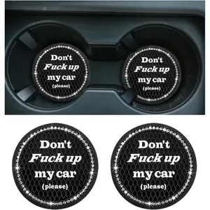 Bling 2 Count Cup Coaster, 2.75 Inch Anti-Slip Cup Holder Insert Coasters, Universal Interior Accessory for Women Girls, Black