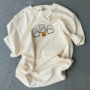 Spooky Ghost Marshmallowing Embroidered Comfort Colors T-Shirt