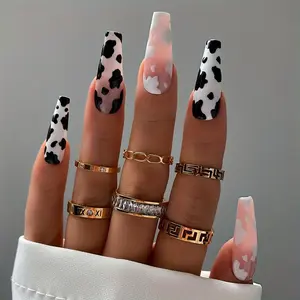 24pcs Press-On Ballerina Shape Nail Tips, Cow Print Leopard Pattern, Lightweight Long-Lasting False Nails for Women, Nail Art Design, Perfect Christmas Gift, Nail Tips Art