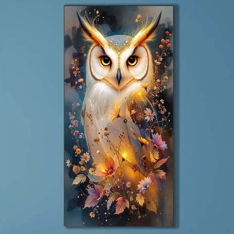 5D DIY Full Drill Round Diamond Painting Kits - Diamond Art Kit Owl Floral Mosaic, Canvas - DIY Home Decor Painting, Perfect for Halloween and Christmas, Independence Day, Birthday and Anniversary Gifts.
