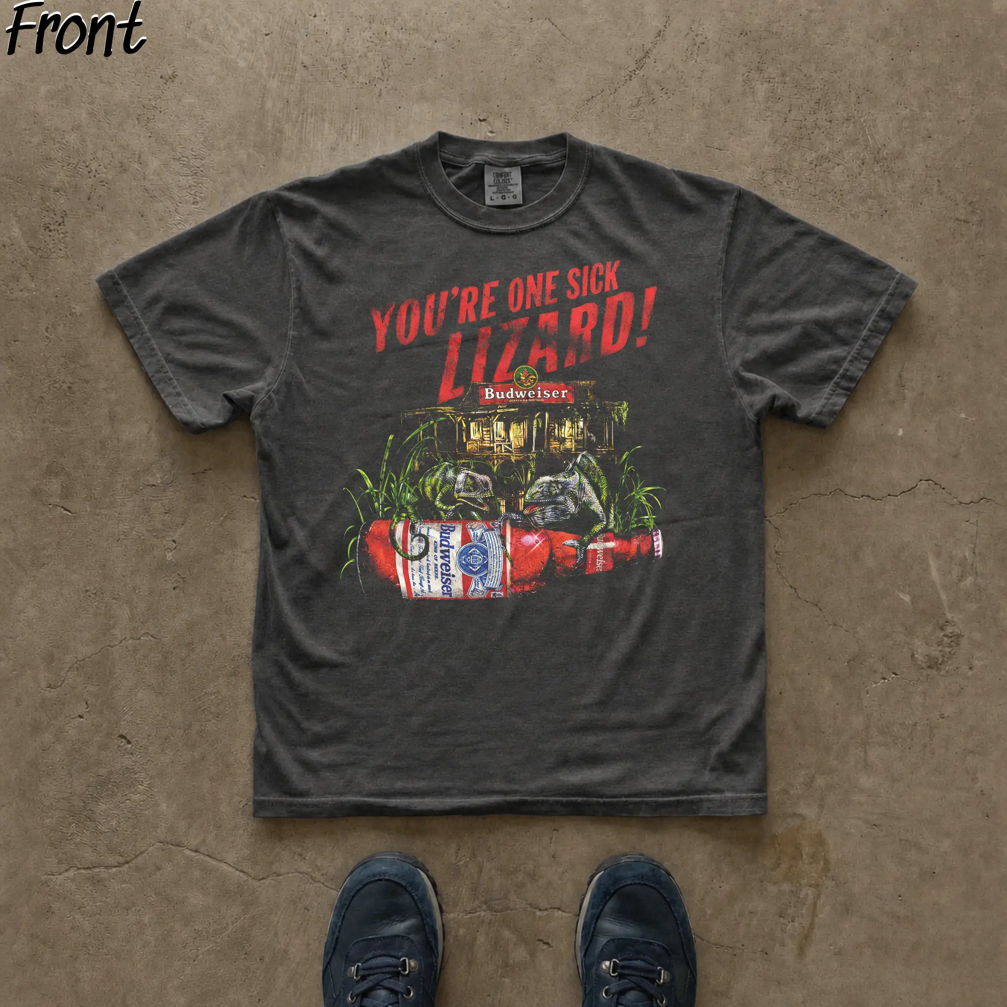 Vintage You're One Sick Lizard Graphic Tee, Budweiser Shirt, King of Beers Merch, Budweiser Commercial Merch, USA Beer, Y2K Grunge Gothic Tees, Y2K Emo Scene Amity Affliction Style, 100% Cotton Lightweight Shortsleeves, Perfect Gifts for Beer Lovers