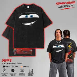 Retro Cars Movie T-Shirt Retro Mcqueen Limited Edition Vintage Oversized Tee – Y2K Unisex Acid Wash Two Side Graphic, Top Trendy Streetwear Gym Shirt Gift Fans