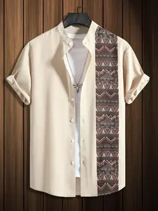 Men's Ethnic Pattern Print Short Sleeve Shirt, Regular Fit Casual Fashion Comfy Top for Summer, Men's Clothes for Daily Wear