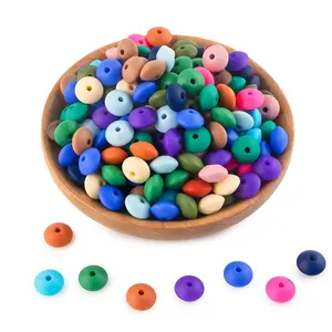 100Pcs 12mm Silicone Lentil Beads Round Loose Spacer Bead For Bracelets DIY Pacifier Chain Bracelet For Jewelry Making Stylish Playful Charm