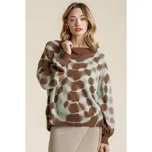 Umgee Full Size Ribbed Hem Tie Dye Round Neck Sweater Plus Size