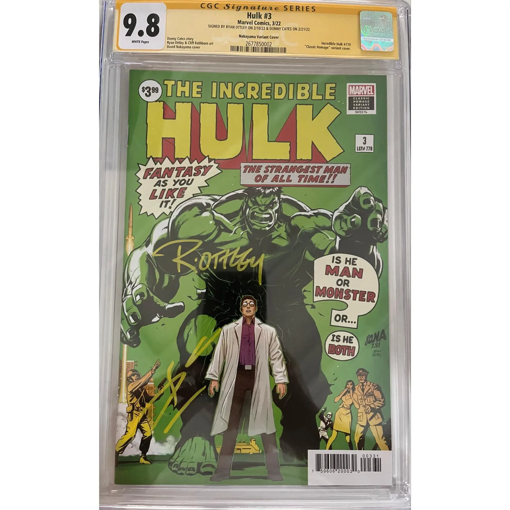 CGC 9.8 Signature Series Hulk #3 Nakayama Variant Signed by Ryan Ottley & Donny Cates