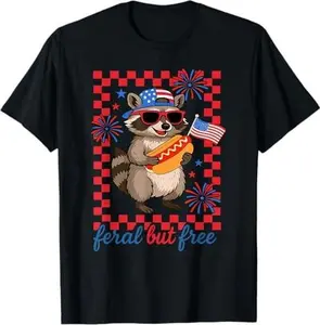 Feral But Free Men Women Kids Funny Raccoon 4th of July T-Shirt
