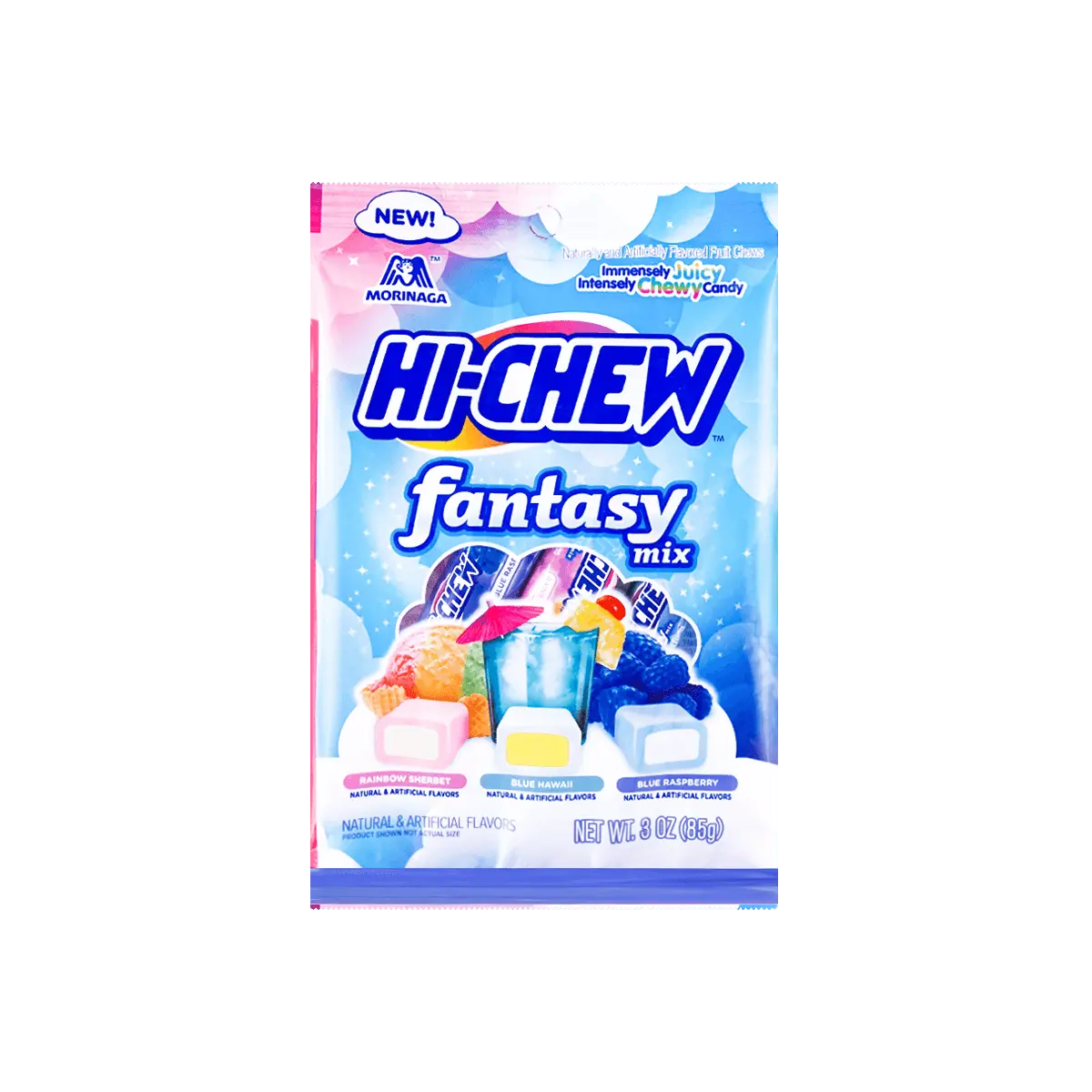 HI-CHEW Japanese Fruit Chewy Candy Assortment - Rainbow Sherbet, Blue Hawaii Soda, Blueberry Flavors - 85g