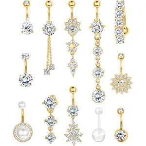 MILACOLATO 14G Belly Button Rings Dangle 316L Stainless Steel Belly Rings for Women Navel Piercing Jewelry 12 Pcs