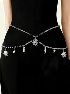 Gold Chain Belt, Bling Chain, for Women Plus Size Gold Waist Chains Metal Sun Moon Layered Body Chain Jewelry for Women Belly Belts Dress Pirate Costume Accessories