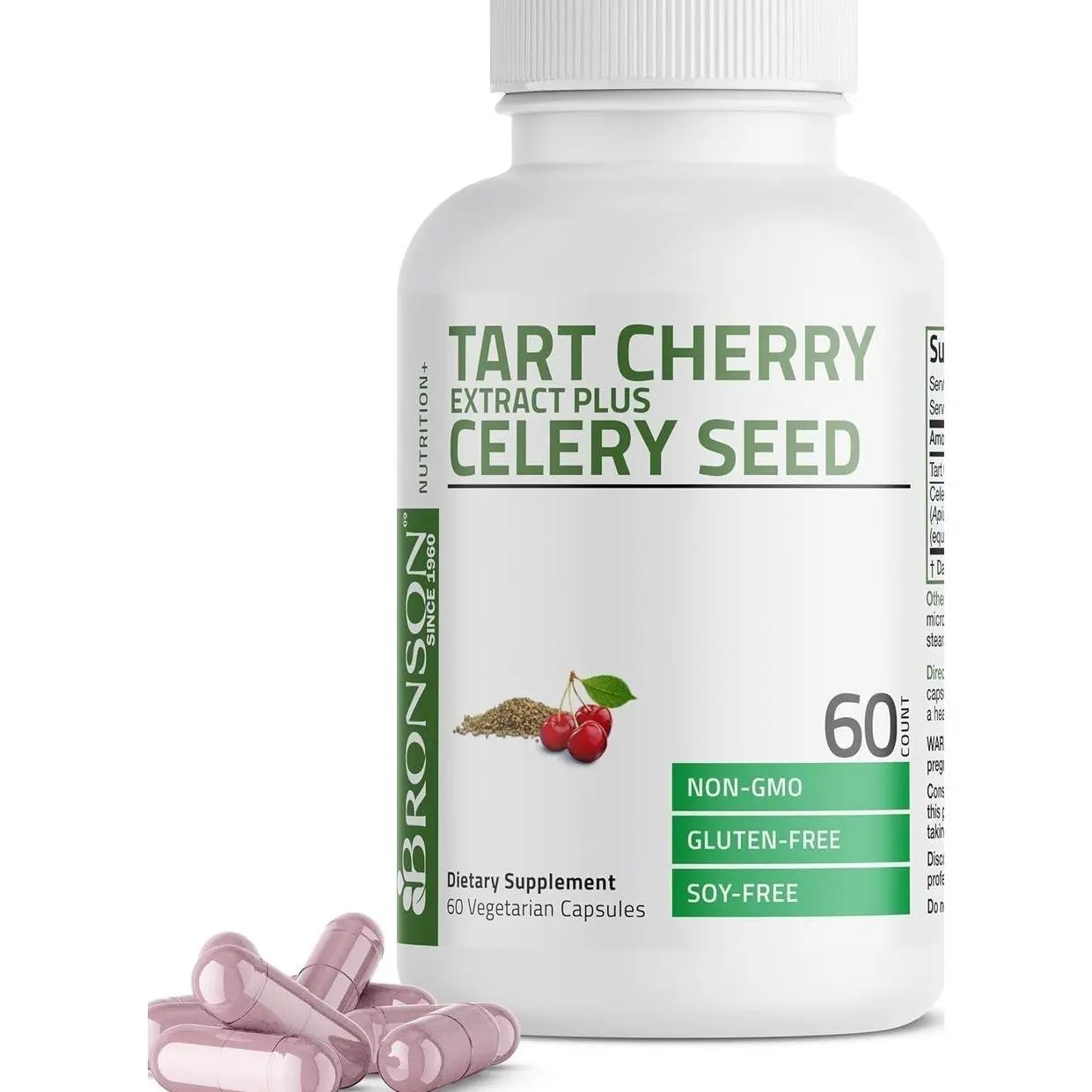 Bronson Tart Cherry Extract + Celery Seed Capsules - Powerful Uric Acid Cleanse, Joint Mobility Support & Muscle Recovery Supplement - Non-GMO Formula - 60 Vegetarian Capsules