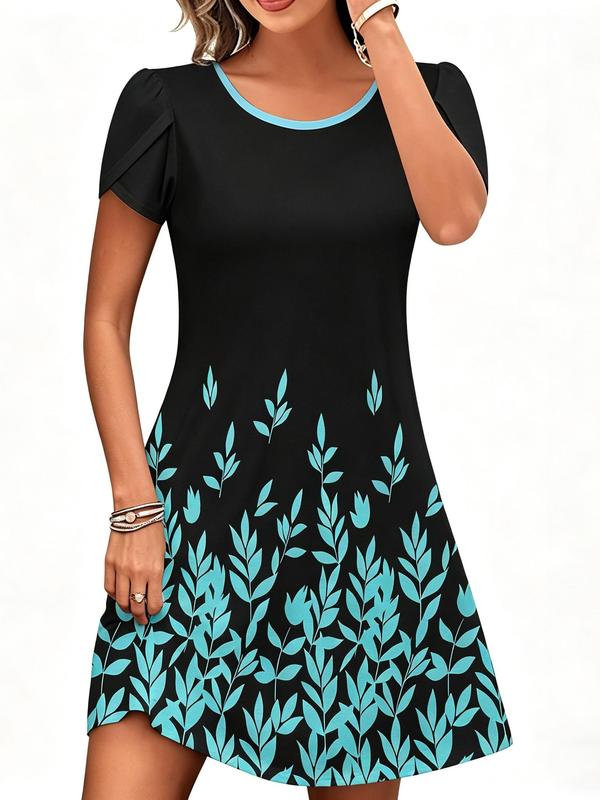 Women's Casual A-Line T-Shirt Dress - Short-Sleeve, Floral Print, With Pockets, Pull-On, Sexy Women's Clothes, Summer Beach Wear, Trendy Style summerwins