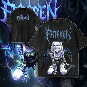Fern Frieren Beyond Journey's End V2 Anime Double Printed Vintage Washed T-Shirt Tanktop Unisex Oversize Heavyweight Cotton for Anime Fans and Lovers Oversized