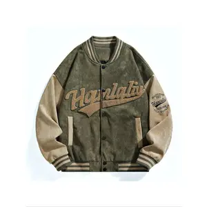 Men’s patchwork varsity jacket with letter embroidery and front button closure, casual drop-shoulder long-sleeve outerwear with a baseball collar for fall and winter, men’s clothing for everyday wear