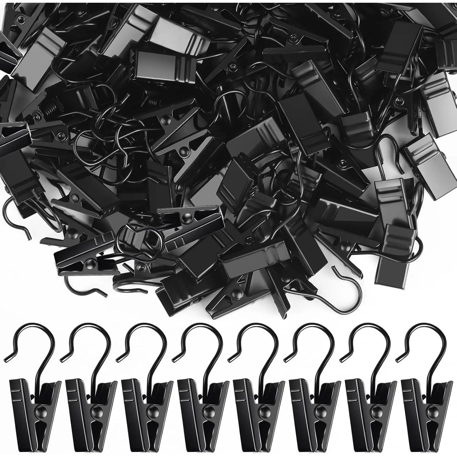 100 Pack Small Curtain Clips Curtain Hooks for Outdoor String Lights, Stainless Steel Clips for  Curtain Hooks for Drapes, Black