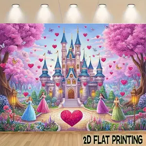2D Flat Banners 1pc Enchanted Princess Castle  Theme designfor parties, events and home decor, perfect for living rooms