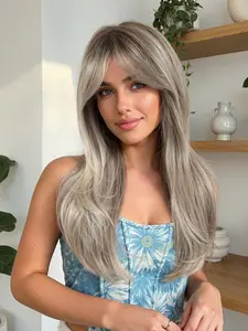 Women Synthetic Fiber Wig Straight Hair Dark Roots Light Gradient Natural Look Daily Wear Suitable for Work Life Parties Christmas Cosplay Photography