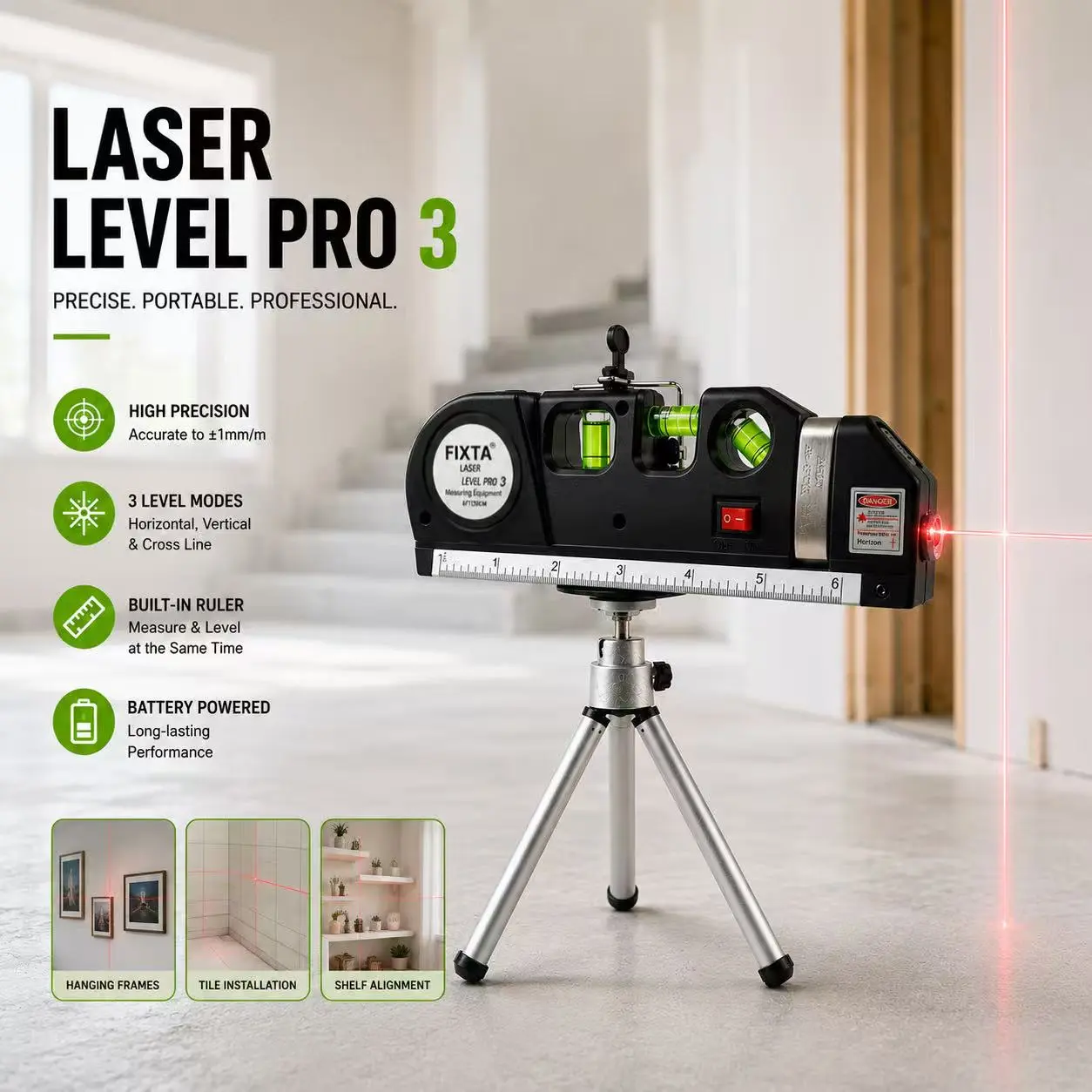 Laser Leveler Tool with Tripod Stand - Cross Line Laser Level, Metric Rulers for Tiling Jobs, Wall Surfaces, Picture Hanging #SummerWins#DealsForYouDays#fathersdaygift