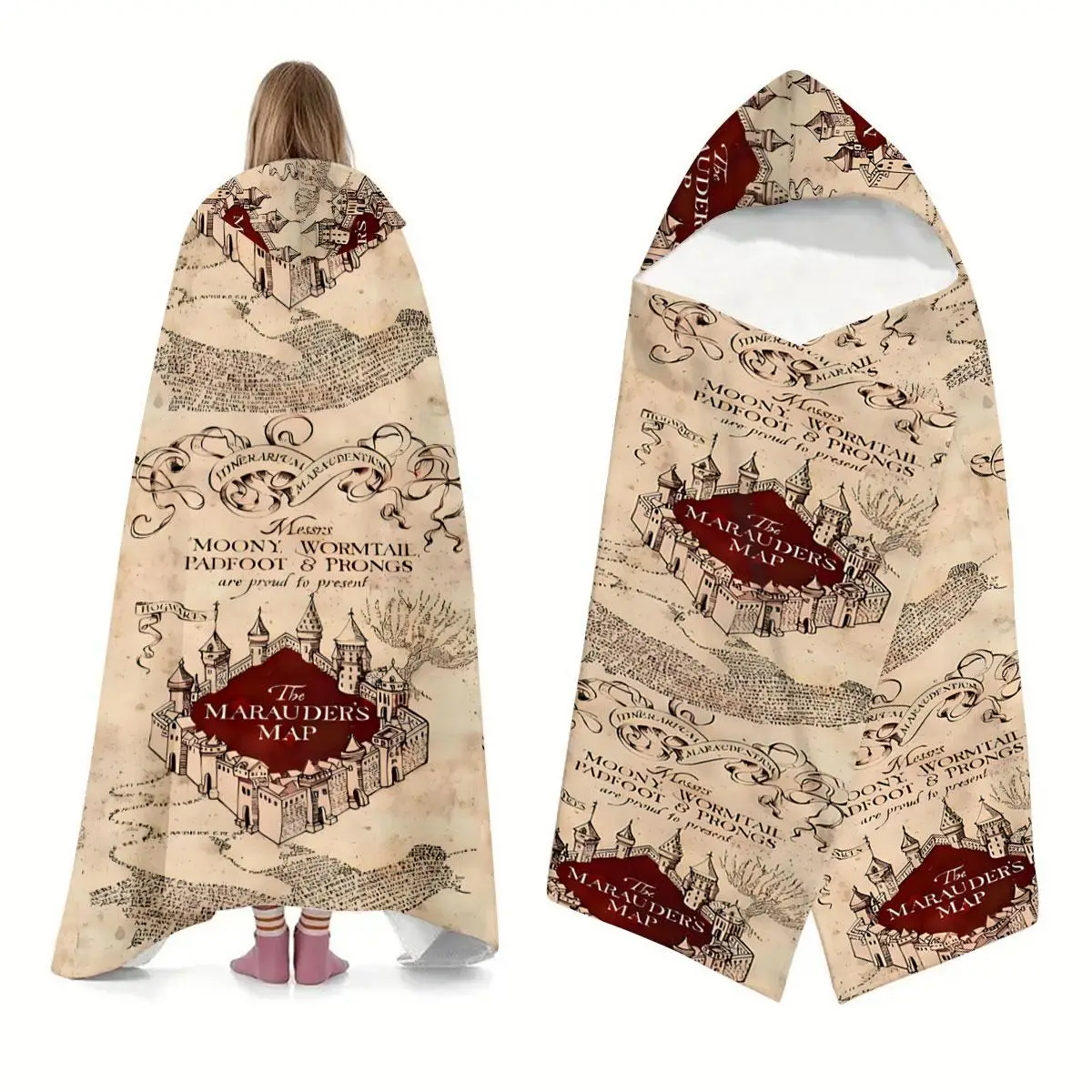 Magic School Pattern Wearable Blanket, 1 Count Soft Comfortable Flannel Throw Blanket, Warm Hooded Blanket for Home & Office