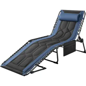 HOMALL Folding Chaise Lounge Outdoor Portable Lounge Chairs 4-Position Adjustable Camping Lounge Chair with Pillow & Side Bag Lightweight Recliner Sunbathing Chair for Pool Beach Deck