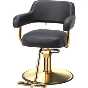 OmySalon Barber Chairs for Barbershop Black and Gold Styling Chair, Salon Chair for Hair Stylist Heavy Duty Hydraulic Pump, 360°Swivel with Footrest, Hairdressing Home Beauty Spa Braiding Equipment