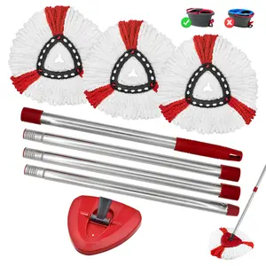 1set Spin Mop Set with Stainless Steel Handle, Base, Replacement Cloth, Compatible with Vileda/Ocedar Easywring 1 Tank System, High Efficiency and Strong Water Absorption Cleaning Kit, Kitchen Bathroom Cleaning Supplies, Spin Mop Replacements