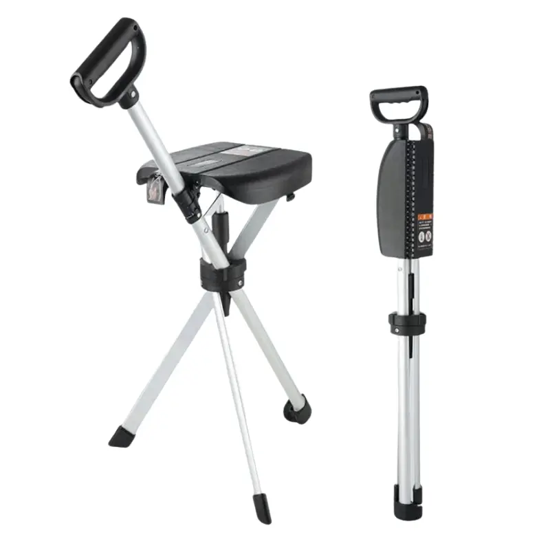 Folding Cane Seat, Portable Walking Stick with Built-In Seat, Lightweight Adjustable Cane Chair for Seniors Outdoor Walking
