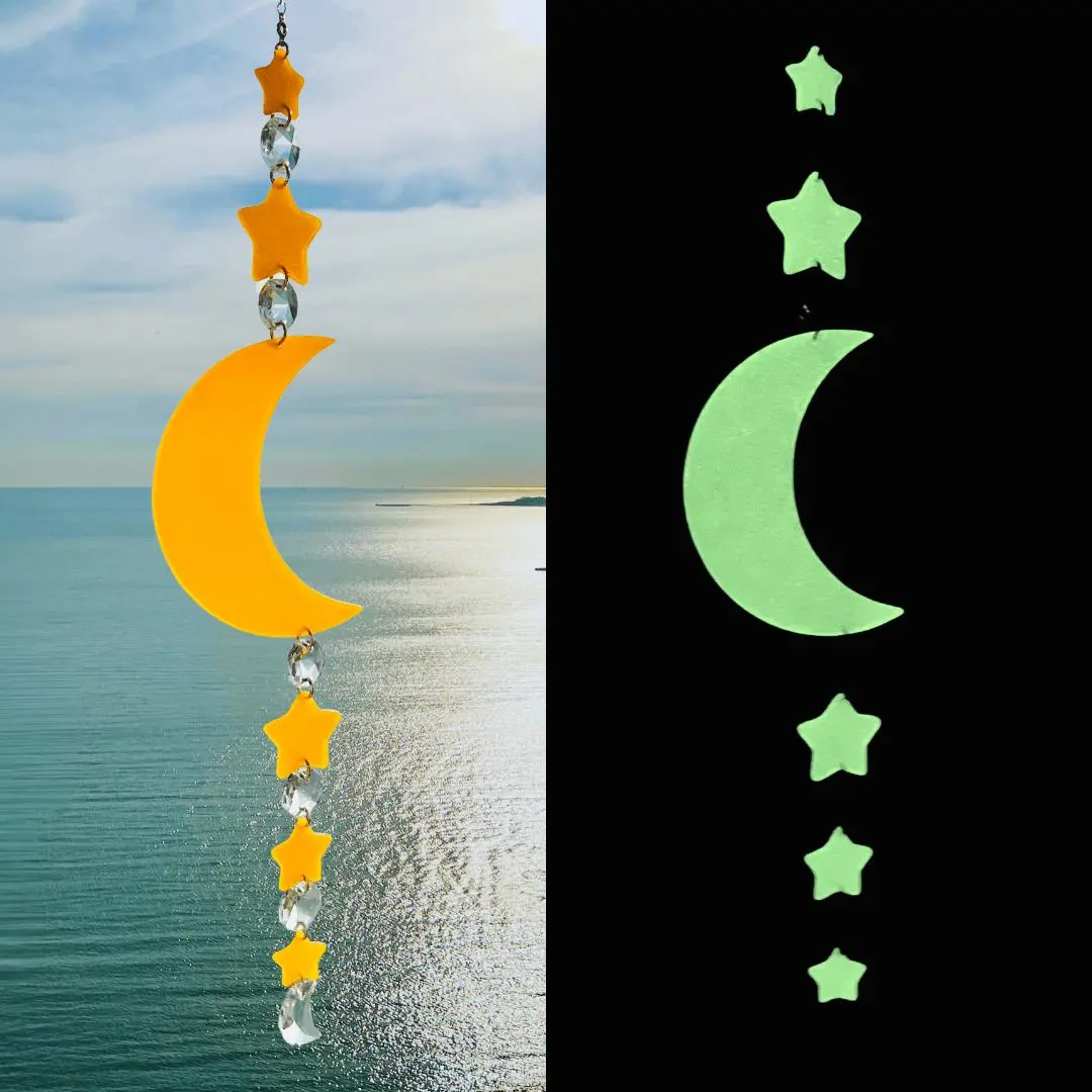 Golden Moon & Stars Solar Glow Suncatcher