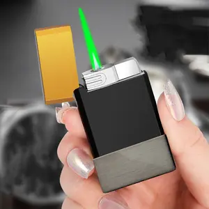 2500°F Windproof Butane Lighter with Green Flame & Safety Lock – Sleek Black Design, Perfect for Candles, Grills, Camping, and Gifts (Butane Gas Not Included), Grill Lighter | Modern Lighter | Compact Lighter