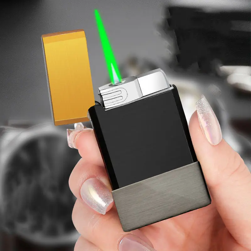 2500°F Windproof Butane Lighter with Green Flame & Safety Lock – Sleek Black Design, Perfect for Candles, Grills, Camping, and Gifts (Butane Gas Not Included), Grill Lighter | Modern Lighter | Compact Lighter