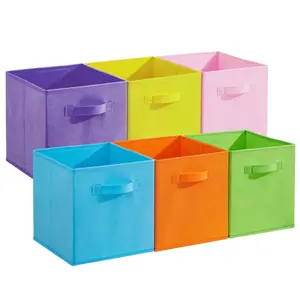 Non-Woven Foldable Storage Bins, 12-Piece Set, Macaron Six-Color Organizer Boxes with Handles, Home Storage Containers