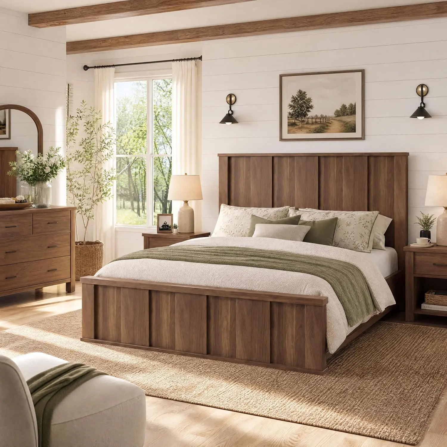 Solid Wood Bed Frame with Tall Headboard and Footboard – Low Profile, No Box Spring Needed, 800 lb Capacity, 10 Reinforced Slats, Easy One-Box Assembly