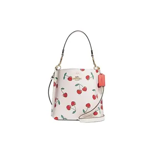 COACH Mollie Bucket Bag with Heart and Cherry Print, Faux Leather, Women's Crossbody and Shoulder Handbag in White