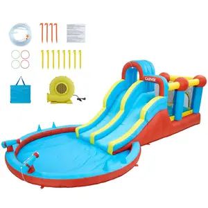23 ft Inflatable Water Slide Park, 6 in 1 Kids Water Bounce House with 2 Racing Slides, Climbing Wall,Trampoline, Splash Pool, Blow Up Water Slides for Backyard, Outdoor,Kids 3-12