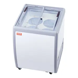 VEVOR Commercial Ice Cream Case, 5.6 Cu. ft Chest Freezer, Mobile Glass Top Deep Freezer, Restaurant Gelato Dipping Cabinet, 2 Sliding Glass Doors, Locking Casters, White