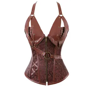 Vintessa Women's Gothic Steampunk Corset Bustier Waist Cincher Underbust Corset Vest Tank Top 8105-live1