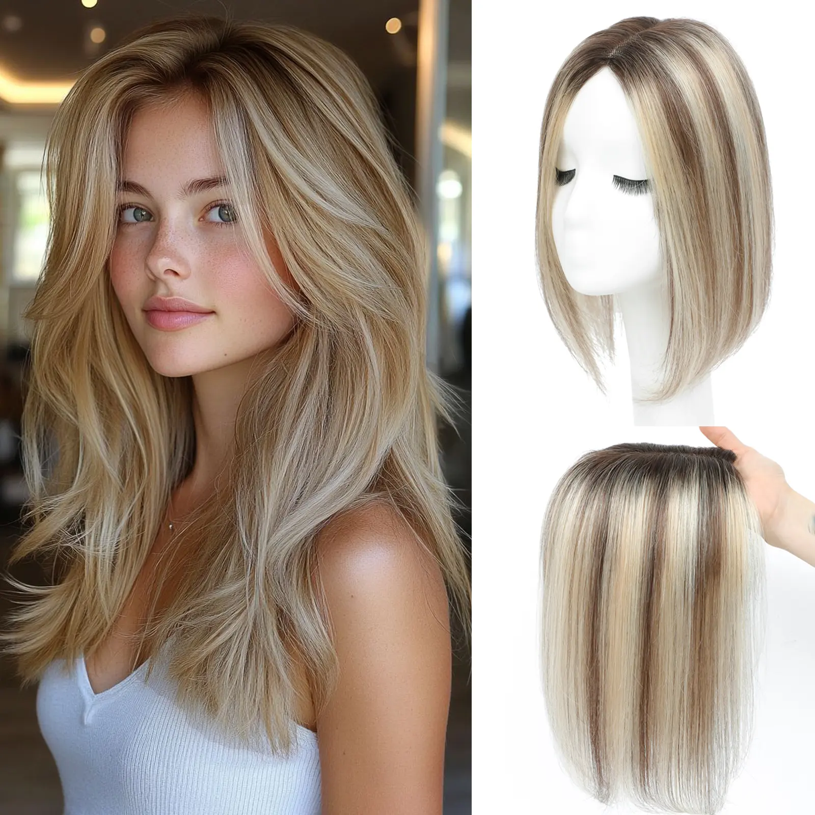Yami hair 12 Inch Human Hair Toppers 4x4.8 Inch Swiss Base 