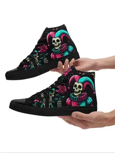 Women's Fashionable Gothic Jester Skull Print High Top Sneakers, Casual Comfortable Sports Shoes for Daily Wear, Perfect for Streetwear, Festivals