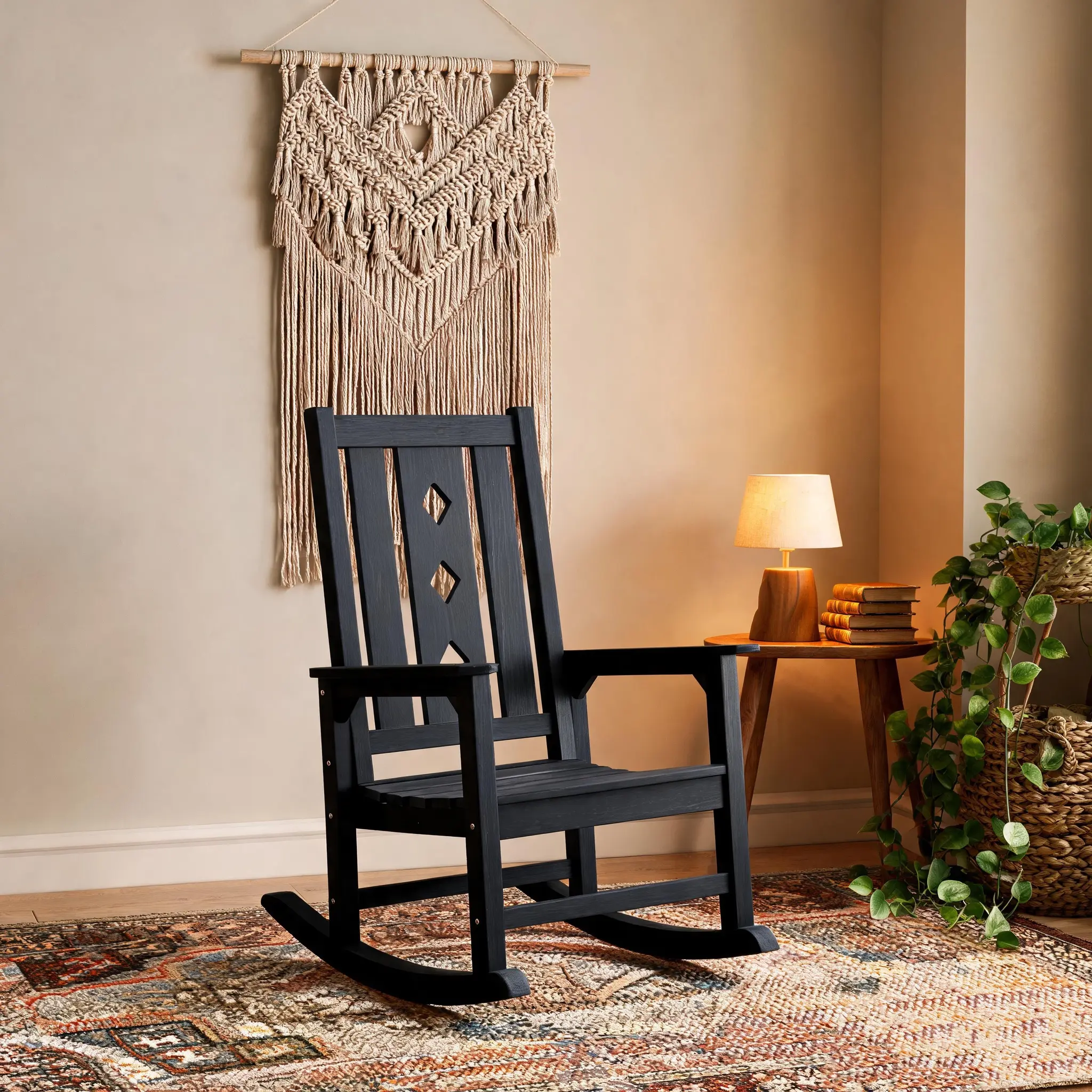 Rocking Chair, Porch Rocker with High Back Suitable for lawns and gardens, bedrooms, and all-weather rocking chairs.HDPE Patio Rocker with 350lbs Weight Capacity