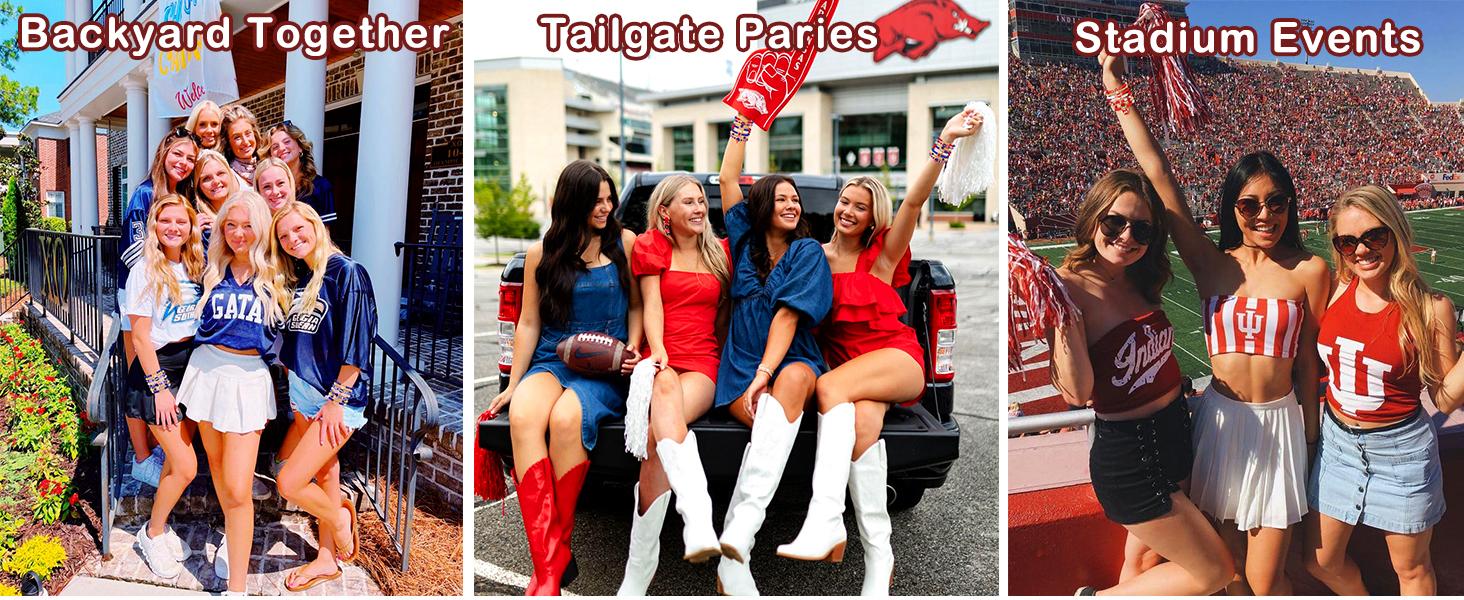 Game Day Bracelets for Women - Red, Black, Blue Heishi Clay Beaded Stretch Bracelets - Stackable Sports Charm Bracelet Bangles - Football Mom Accessories & Outfits Jewelry Gifts