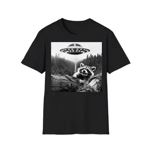 Raccoon Evades UFO Abduction T-Shirt Casual Crew Neck, Short Sleeve T-Shirt