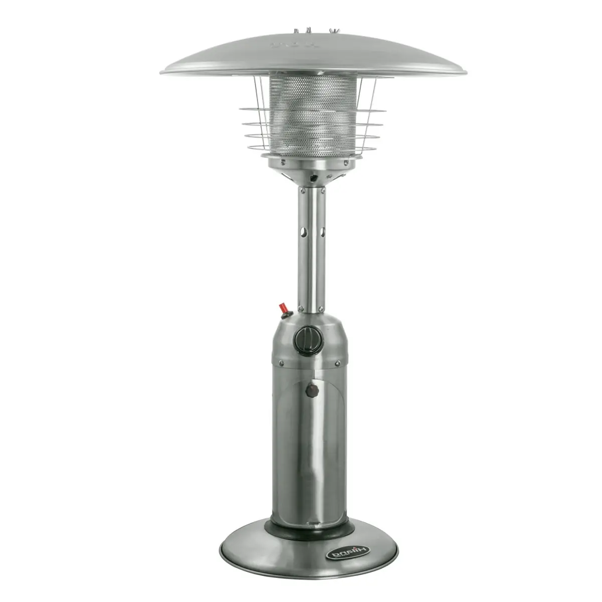 HomeRoots 480579 11000 BTU Steel Propane Cylindrical Pole Tabletop Patio Heater, Silver